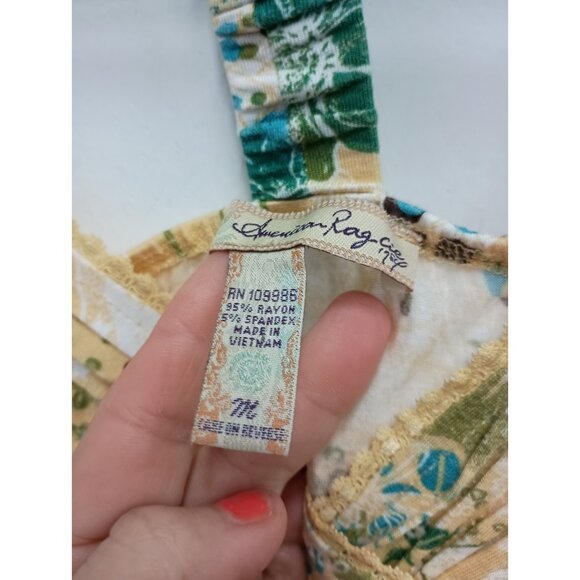 American Rag Cie Womens Y2k Tank Top Size Medium Yellow Green Floral BOHO Beach - Picture 4 of 7